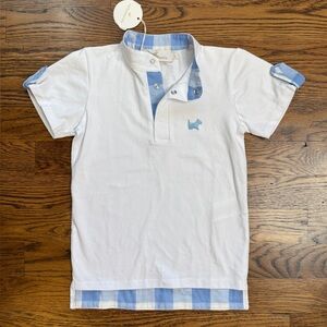 NWT Sal and Pimenta Boys White / Blue Gingham Delight Polo Shirt Puppy Logo 5T